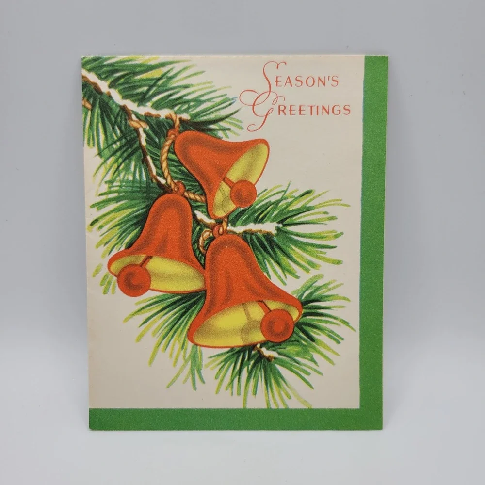 Vintage Season's Greetings‎ Christmas Card Bells Holiday USA Made
